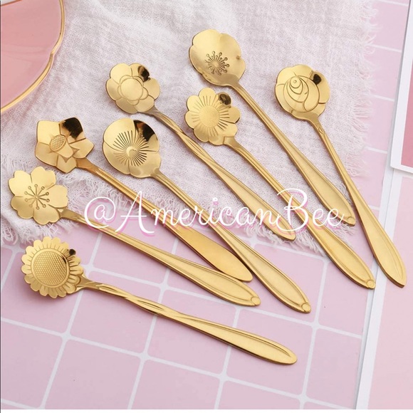 NEW 8pcs Stainless Steel Flower Spoon - Picture 1 of 5